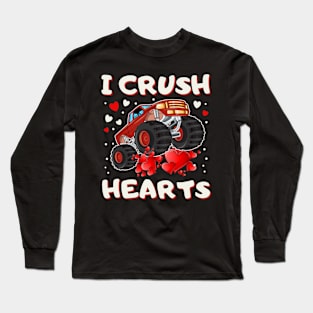 Valentines Day Monster Truck Boys Toddler I Crush Hearts Long Sleeve T-Shirt